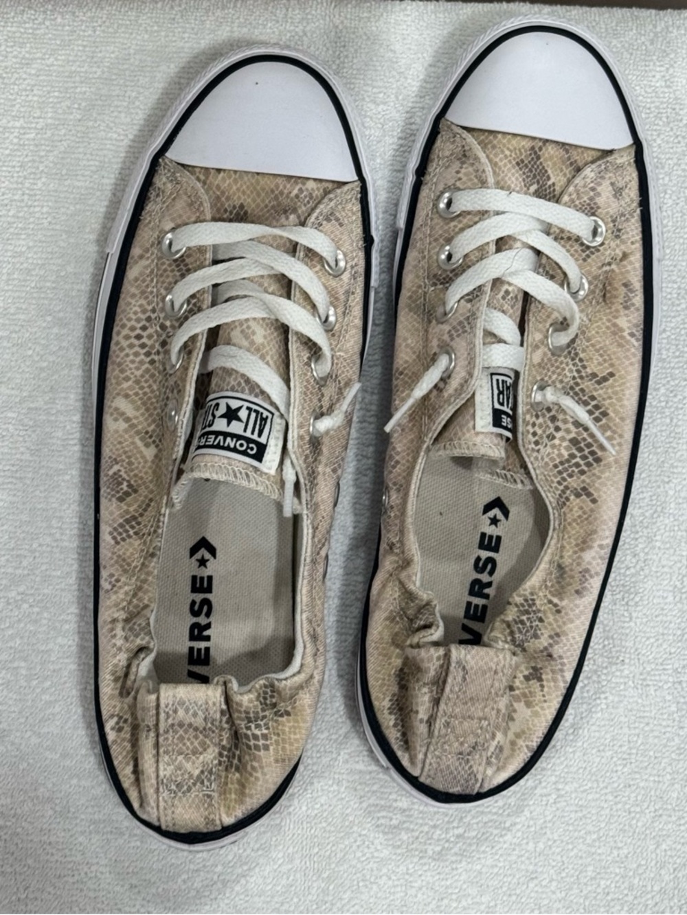 Converse Shoreline Beige Snake-Print Low Top Sneakers Slip on